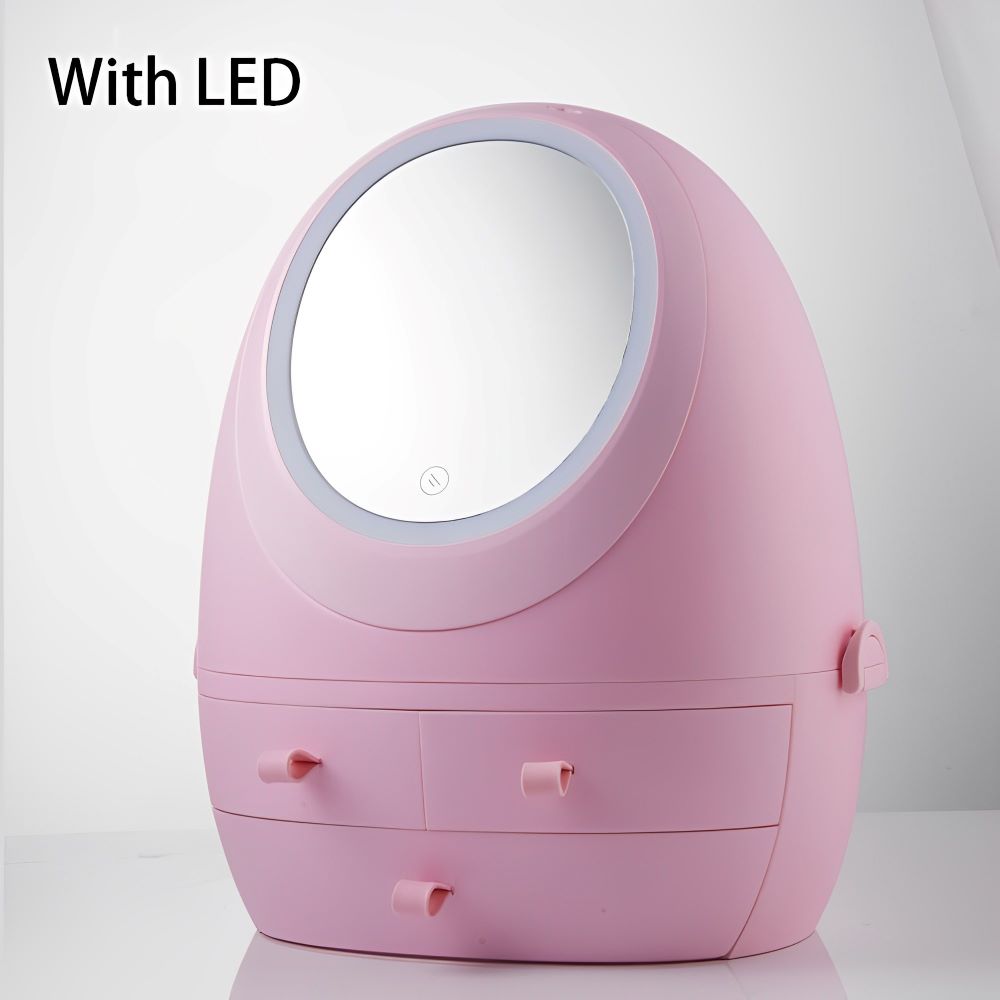 Cosmetic Storage Box with Makeup LED Mirror - Egg-Shaped Organiser