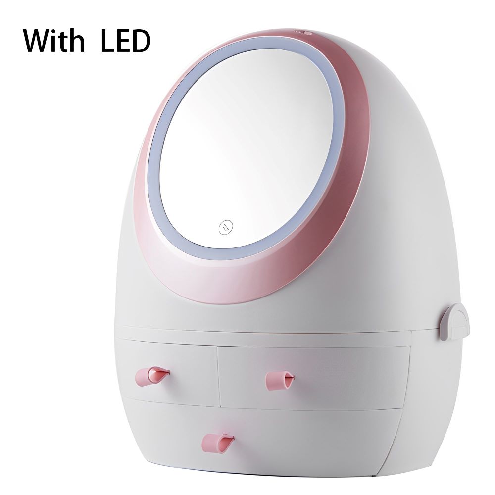 Cosmetic Storage Box with Makeup LED Mirror - Egg-Shaped Organiser