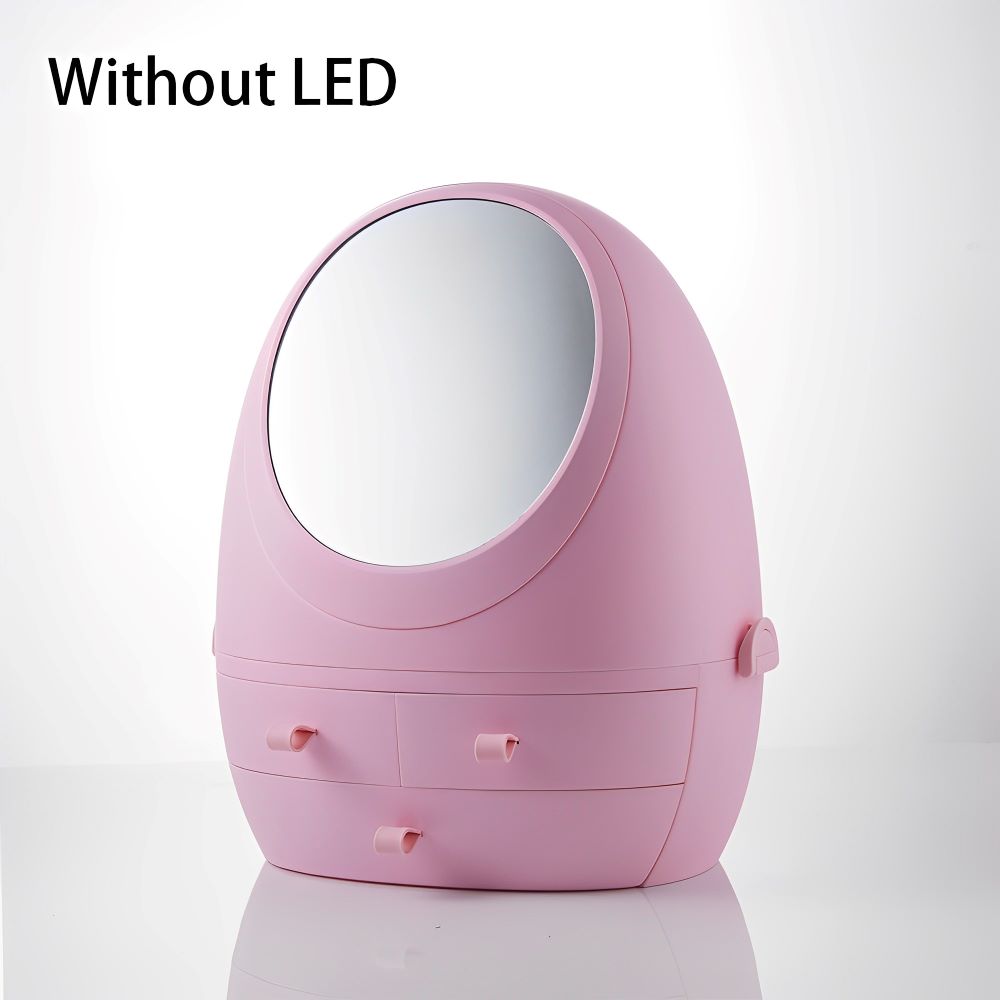Cosmetic Storage Box with Makeup LED Mirror - Egg-Shaped Organiser