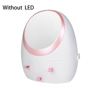 Cosmetic Storage Box with Makeup LED Mirror - Egg-Shaped Organiser