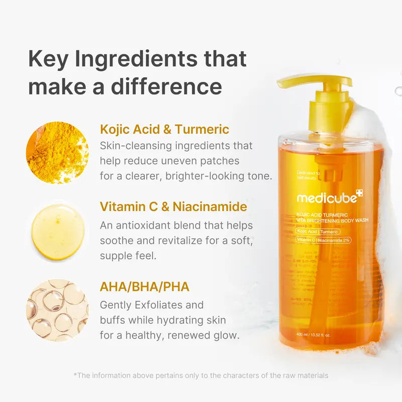 Kojic Acid Turmeric Vita Brightening Body Wash | For Troubled Skin, Uneven Skin | K-Beauty Gentle Cleanser, Body Wash, Korean Skincare